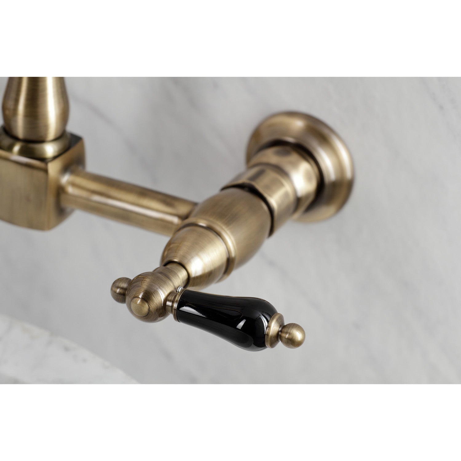 Kingston Heirloom KS1243PKL - Duchess Two-Handle 2-Hole Wall Mount Bridge Kitchen Faucet, Antique Brass — thumbnail 2